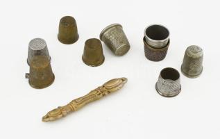 8 db régi fém gyűszű és egy tűtartó