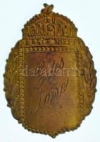 ~1930-1940. Koronás, babérkoszorús címer alakú botjelvény, névre szóló gravírozással (39x27mm) T:AU