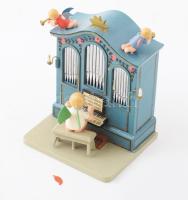 Wendt &amp; Kühn zenélő nagy méretű orgonista, felhúzható zenélő szerkezettel, egy szárny letörött, de visszaragasztható 15x12 cm