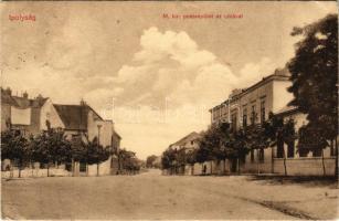 1918 Ipolyság, Sahy; M. kir. postaépület az utcával. Kiadja Neumann Jakab / post office, street view (EB)