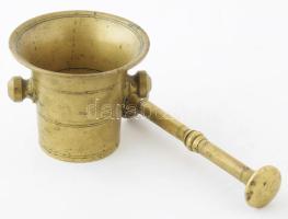 Bronz mozsár törővel, m: 9,5 cm, törő h: 17 cm
