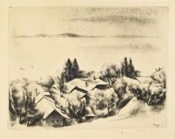 Kórusz József (1927-2010): Balaton . Rézkarc, papír, jelzett. 31x39 cm