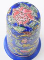 Kínai két részes fogpiszkláló tartó, kézzel festett porcelán. Élet felirattal. 9 cm