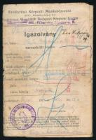 1916 Erdélyrészi Menekülők Budapesti Központi Irodája igazolvány egy asszony nevére kiállítva, "férje a harctéren van" feljegyzéssel