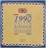 Nagy Britannia 1990. 1p - 1P (8xklf) forgalmi sor szettben, angol nyelvű leírással T:UNC, tok hiba:a ragasztás több helyen elengedett United Kingdom 1990. 1 Penny - 1 Pound (8xdiff) coin set in decorative cardboard case with English description C:UNC, case error:the glue released