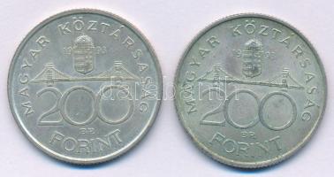 1993. 200Ft Ag "MNB" (2x) T:AU,XF patina Adamo F13