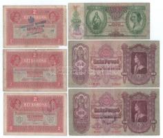 6db-os vegyes pengő- és korona bankjegy tétel, mind különböző felülbélyegzéssel T:F-VG