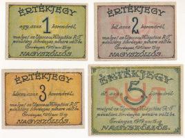 Nagyszőllős 1919. 1K + 2K + 3K + 5K "Ugocsai Világítási Rt." értékjegyek T:AU, az egyiken ...