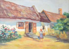 Jelzés nélkül, XX. sz. első fele: Lány az udvaron. Olaj, vászon. 50×70 cm