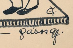 Olvashatatlan (Gábos gy?) jelzéssel: Találkozás (karikatúra?). Tus, papír. Kissé sérült. 18,5x16,5 c...