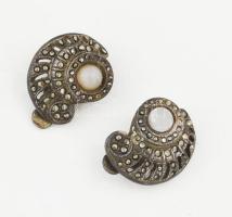 Ezüst (Ag) markazitos fülklipsz, jelzett, bruttó: 9,4 g