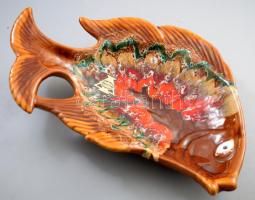 Vallauris mázas kerámia hal alakú kínáló, jelzett, hibátlan 45x18 cm