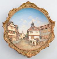 Julius Greiner &amp; Sohn Bodenbach fajansz relief dísztál. Bad Sooden a Werra. Kézzel festett, jelzett, kis kopással d: 27 cm