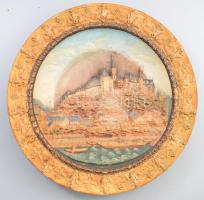 Julius Greiner &amp; Sohn Bodenbach fajansz relief dísztál. Albrechtsburg. Kézzel festett, jelzett, kis kopással d: 40 cm