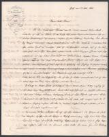 1855 Pest, Jurany Vilmos (1823-1893) a Heckenast Gusztáv üzlettársának, később a Franklin kiadó főszerkesztőjének autográf levelei, a Heckenast Gusztáv Kiadó és Könyvkereskedés fejléces papírjain, szakadásokkal.