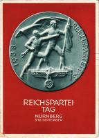 1938 Reichsparteitag Nürnberg. Festpostkarte / Nuremberg Rally. NSDAP German Nazi Party propaganda, swastika s: R. K. + "Reichsparteitag der NSDAP Nürnberg 8. 9. 1938" So. Stpl. (EK)