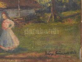 Iványi Grünwald Béla jelzéssel: Három grácia. Olaj, falemez. Dekoratív, sérült fakeretben. 37,5x44,5...