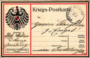 1915 Kriegs-Postkarte. Ernst Hepp, Colonialwaren Saulgau / WWI German military field postcard with coat of arms (fl)