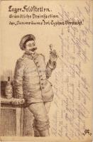 1917 Lager Feldstetten. Gründliche Disinfektion der Innenräume bei Typhus-Verdacht. Feldpostkarte / WWI German military field postcard, humour (EK)