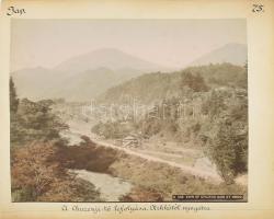 ca 1890 Japán, Tokyo Ochiyanomizu / Nikko, Chuzenji dori. magyar utazó által feliratozott kétoldalas fotó 33x26 cm /  circa 1900 Japanese photos Tokyo Ochiyanomizu / Nikko, Chuzenji dori double-sided cardboard with Hungarian travelers caption 33x26 cm