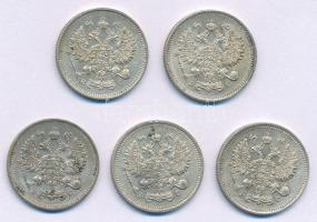 Orosz Birodalom 1914. 10k Ag (5x) T:XF-VF, patina
Russian Empire 1914. 10 Kopecks Ag (5x) C:XF-VF, ...