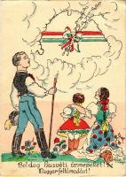 Boldog Húsvéti Ünnepeket! Magyar feltámadást! Trianon / Hungarian irredenta propaganda, folklore, Easter greeting. s: Pálffy (EK)