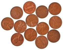 Amerikai Egyesült Államok 1917-1973. 1c bronz "Lincoln" (13db/12xklf) T:XF-F patina USA 1917-1973. 1 Cent bronze "Lincoln" (13pcs/12xdiff) C:XF-F patina