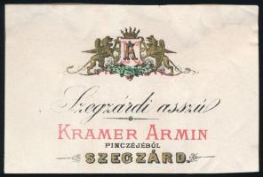 Szegzárdi aszú, Kramer Armin pinczéjéből, Szegzárd, kartonra ragasztott címke