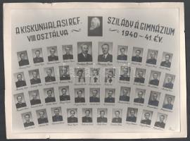 1941 A kiskunhalasi Református Szilády Áron Gimnázium VIII. osztálya, 1940-41. év, tablófotó, Zseni műterem, a karton szélén kis sérülésekkel, 21,5x29,5 cm