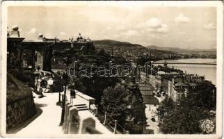 1943 Budapest I. Kilátás a Szent Gellért hegyről a budai vár irányába, Tabán, Gellért szobor, Lánchíd, Margit híd (EM)