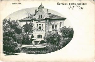 1917 Törökbálint, Walla lak, villa. A levél címzettje: Róth Miksa (1865-1944) magyar üvegfestő és mozaikművész. Ő tervezte a képeslapon látható Walla villa üvegablakait (r)