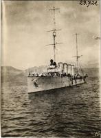 1915 SMS Novara a Porto Corsini ütközetben, Ravennánál, május 24. / WWI Austro-Hungarian Navy K.u.K. Kriegsmarine light cruiser SMS Novara at Porto Corsini, battle. photo (8,2 x 11,2 cm) (vágott / cut)