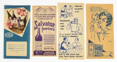 4 darab számolócédula: Közért, Salvator forrásvíz, Szent István víz, Kathreiner