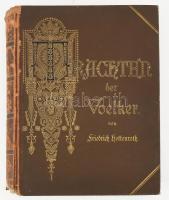 Hottenroth, Friedrich: Trachten, Haus-, Feld- und Kriegsgeräthschaften der Völker in alter und neuer Zeit. I. kötet. Stuttgart, 1884, Gustav Weise. Második kiadás. Német nyelven. Litografált színes táblákkal (7. és 12. tábla hiányzik, 13.-42. nem megfelő helyre bekötve). Kiadói aranyozott félbőr kötésben, sérült gerinccel, megerősített és sérült kötéssel, márványozott lapélekkel. / second edition, with litho pages missing (7. and 12.), in damaged half-leather binding
