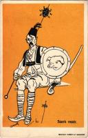 Szerb vezér. Grafikai Intézet R.T., Takács és Bálint kiadása / WWI Hungarian military mocking propaganda, Serbian folklore s: Bernáth