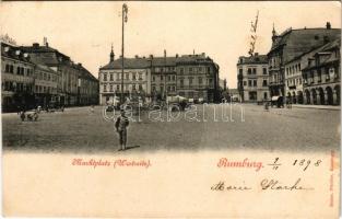 1898 (Vorläufer) Rumburk, Rumburg; Marktplatz, Westseite. Heinrich Pfeifer / Hotel Ross, marketplace (fl)