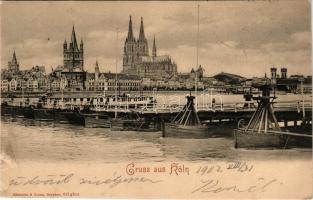 1902 Köln, Dom. Römmler &amp; Jonas (Dresden) / general view, cathedral, steamboat, city hall (surface damage)