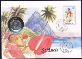 St. Lucia 1981. 25c II. Erzsébet bélyeges érmés borítékon, ismertetővel T:2
