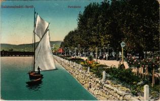 1912 Balatonalmádi, fürdő, partrészlet, vitorlás hajó (kopott sarkak / worn corners)
