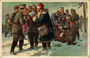 1916 Fröhliche Weihnacht! Der feldgraue Weihnachtsmann nimmt die Weihnachtsgrüße der Front in die Heimat mit / WWI German military art postcard with Christmas greetings (EK)