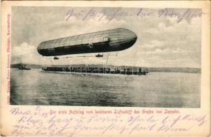 1916 Der erste Aufstieg vom lenkbaren Luftschiff des Grafen von Zeppelin / The first ascent of Count von Zeppelin's dirigible airship. Verlag Peter Scherer Photogr. Ravensburg (fl)