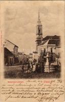 1901 Zilah, Zalau; Rákóczi utca, templom, szökőkút. Seres Samu kiadása / street, church, fountain (felületi kopás / worn surface)