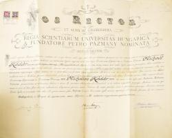 1922 Orvosi diploma Dr. Kádár Mihály nőgyógyász részére, hajtott