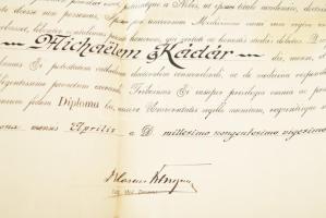 1922 Orvosi diploma Dr. Kádár Mihály nőgyógyász részére, hajtott