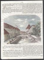 cca 1860 A székesfehérvári ásatások térrajza (utcarészlet), színezett rotációs fametszet, papír, jelzés nélkül. Vasárnapi Újságból kiemelt, 18x23 cm