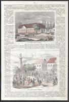 cca 1861 Perczel Mór szülőháza Bonyhádon és Perczel Mór fogadtatása Bonyhádon, 2 db színezett rotáci...
