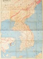 cca 1946-1950 Korea térképe, Bp., Offset-ny., hajtva, kisebb sérülésekkel, kissé foltos, 83x58 cm