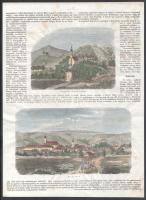 cca 1861 Szekszárdi remete-kápolna és Szekszárd (látkép), 2 db színezett rotációs fametszet egy lapo...