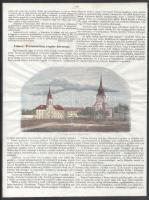 cca 1861 Nagykőrös főpiaca (látkép), színezett rotációs fametszet, papír, Zombory jelzéssel a metszeten. Vasárnapi Újságból kiemelt, kissé foltos, 11,5x20 cm