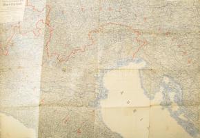 cca 1916-1918 Ober-Italien, Nachdruck der Italienischen Generalstabskarte, Ravensteins Kriegskarte No. 15. / Észak-Olaszország I. világháborús térképe, 1 : 500.000, Frankfurt a. M., Ludwig Ravenstein, kis sérülésekkel, körbevágva, 77x106,5 cm